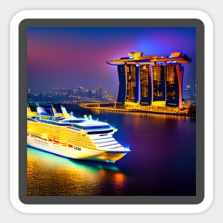 Cruise Ship Passing By The Sands Hotel In Singapore Around Dusk. Sticker